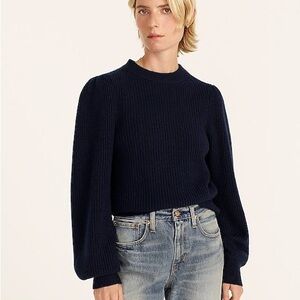 J Crew Cashmere Puff Sleeve Mock Neck Sweater